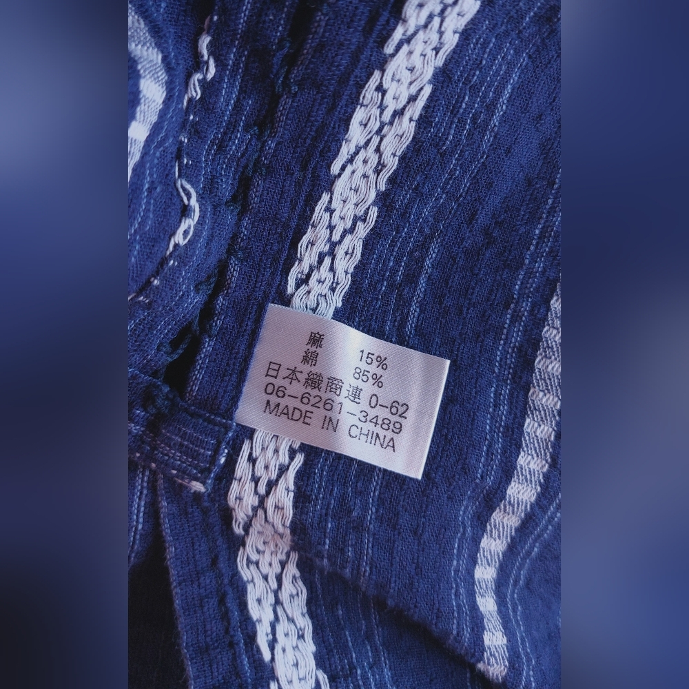 Japanese Kimono Cotton Cardigan Jacket Kimono Japan Textured Size LL Blue Stripe - Picture 12 of 16
